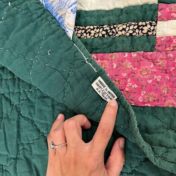 Vintage Impressions Green Floral Quilt Holiday Christmas Rips Stains 57.5" x 48" - Picture 13 of 14